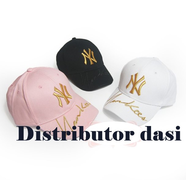 Topi baseball pria wanita premium tebal korea NY pink putih hitam ready stok