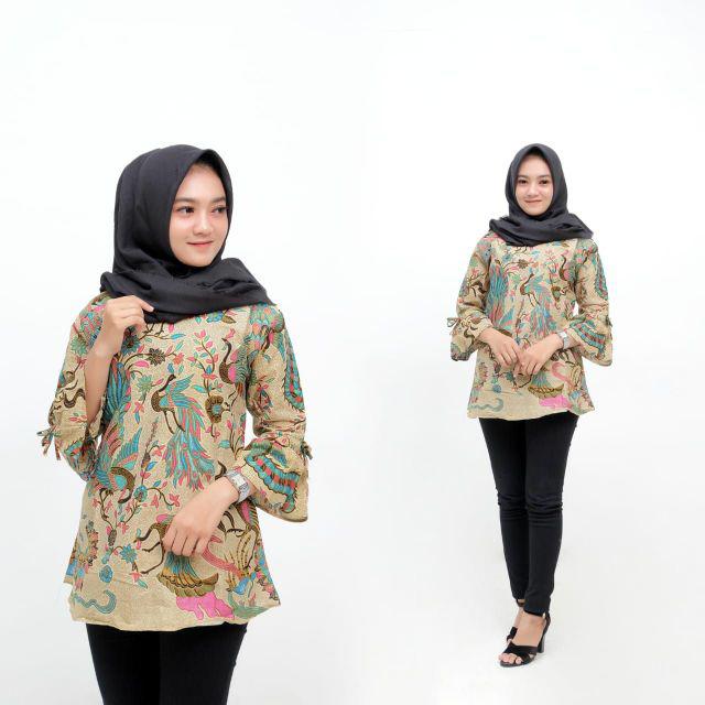 tey-17 Batik wanita ASJ SA HRB026 Kenongo Kemeja Tosca Pendek-No 5 Merak