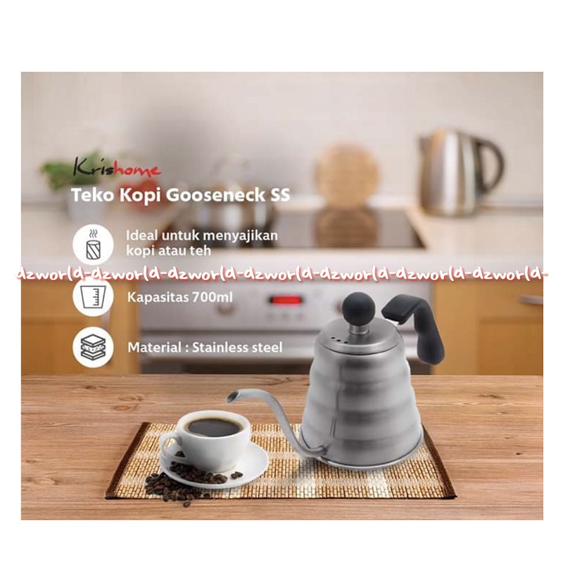 Krishome S/S 304 Coffee Pot Gooseneck With Black Handle 700ml Kris Home Teko Cerek Ujung Runcing Model Ulir Untuk Seduh Teh Kopi Stainless Steel Goo seneck SS