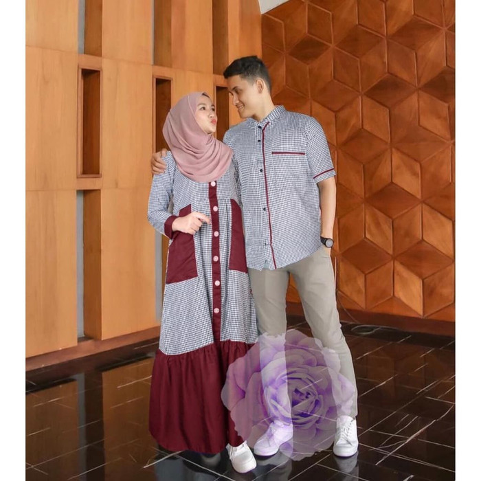 ❦Ix1237☛ Couple Pasangan Saira Terbaru Couple Lebaran Gamis Coupl KK759 Couple Sakinah Kotak Maroon