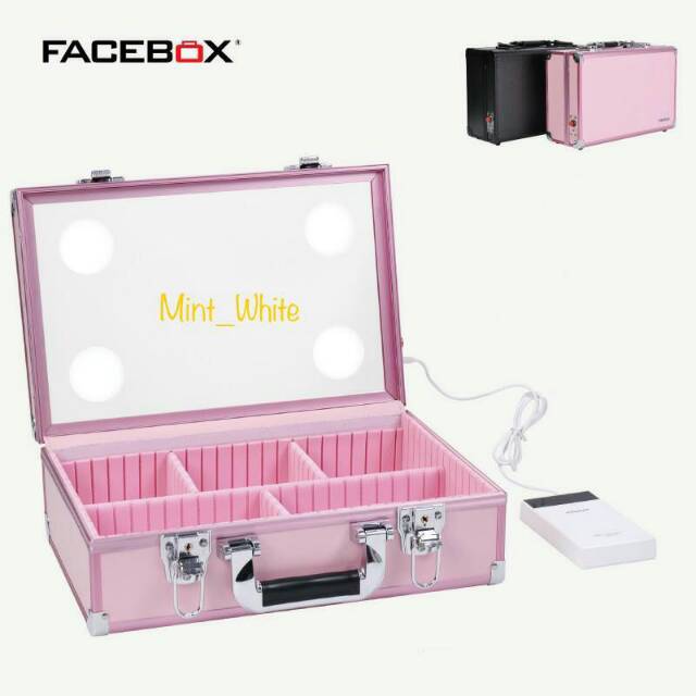 Tas MakeUp Kaca Lampu LED / FACEBOX MUA Beauty Case / Koper Make Up / Koper Rias Kaca Lampu LED