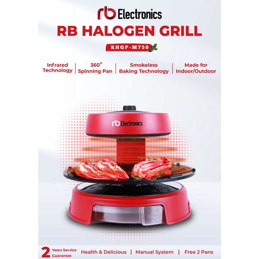 RB BBQ Halogen Grill RH-GP M750 Memanggang Tanpa Asap Spinning Pan