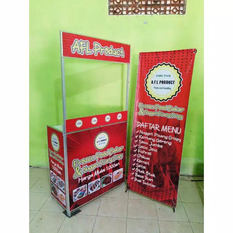 Jual Booth Portable Stand Jualan Makanan Minuman Full Cover Banner Sticker X Banner Shopee 6959