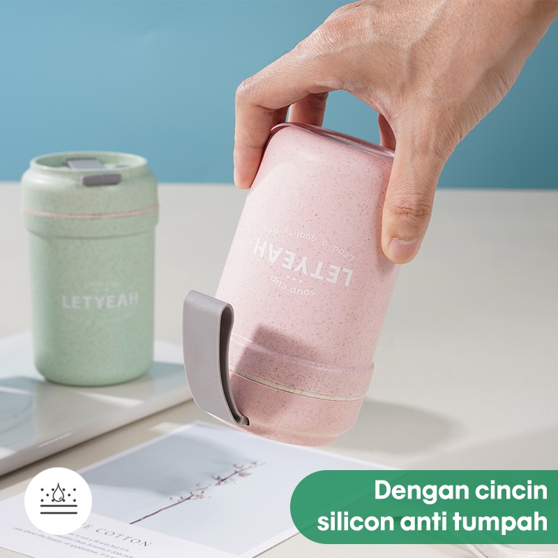 Letyeah &amp; Kaizenliving Cangkir sup tahan panas anti bocor tumpah portable dengan sendok / BPA free