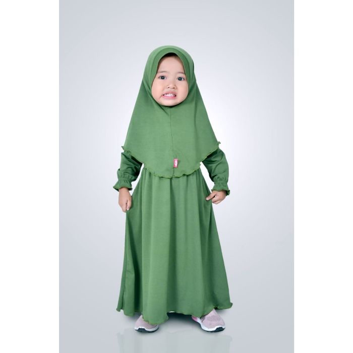 HAURA BUSANA Baju Gamis Anak Perempuan Syari Hijau Botol - M
