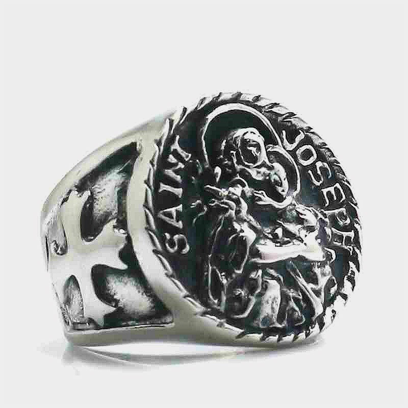 Cincin Desain Salib Katolik Saint Joseph Gaya Vintage Untuk Pria