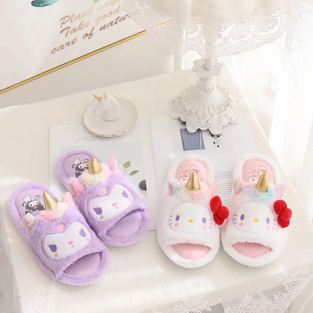 Sandal Rumah Cartoon Lucu Bahan Plush Anti Slip