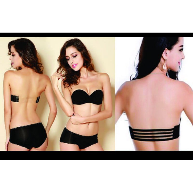 Seamless bra 219 Push Up double strap tali transparan depan dan belakang Sisa HITAM