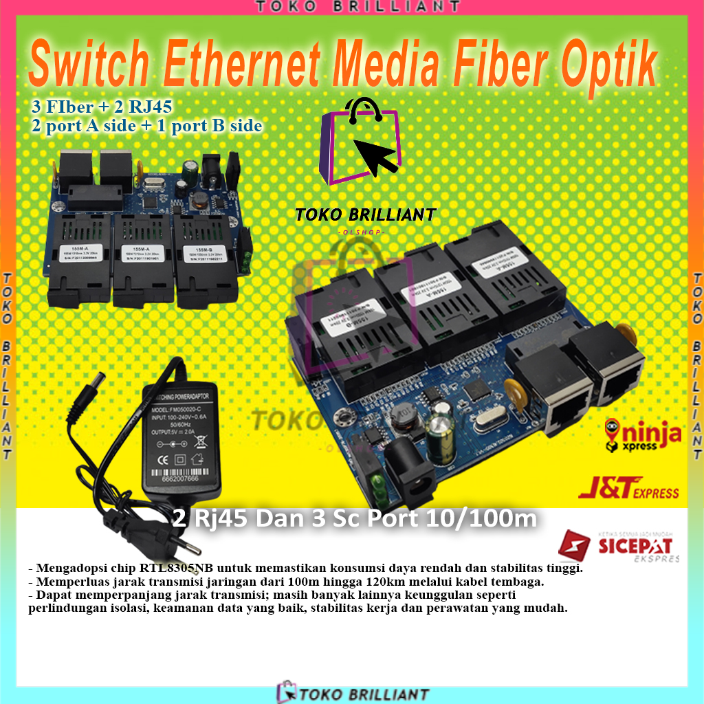 [BISA COD] Switch Ethernet Media Fiber Optik Mode Tunggal 3sc2rj-AAB-PCB ASLI