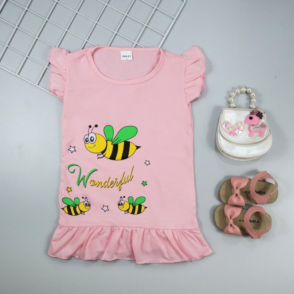 owlet - Dress ruffle anak / daster anak / dress gambar kartun (1-6 tahun)