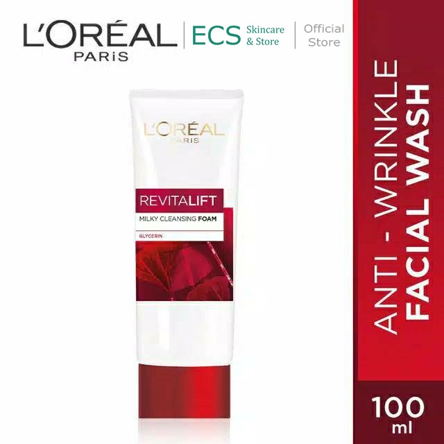 Loreal Paris Revitalift Milky Cleansing Foam Glycerin ANTI AGING/Wrinkle - L'oreal Facial Wash Pencuci Wajah Merah - Sabun Cuci Muka L'oreal Sabun Pembersih Pencuci Wajah Foam Cleanser Pemcuci Face Wash