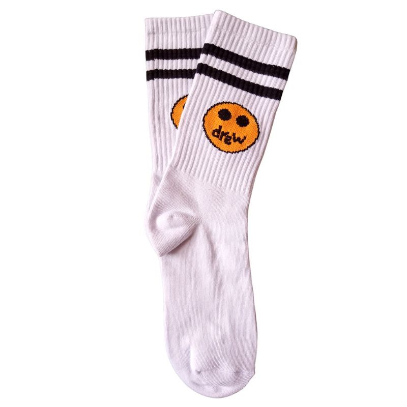 Kaos kaki motif panjang old skull tribal strip socks yellow black white garis