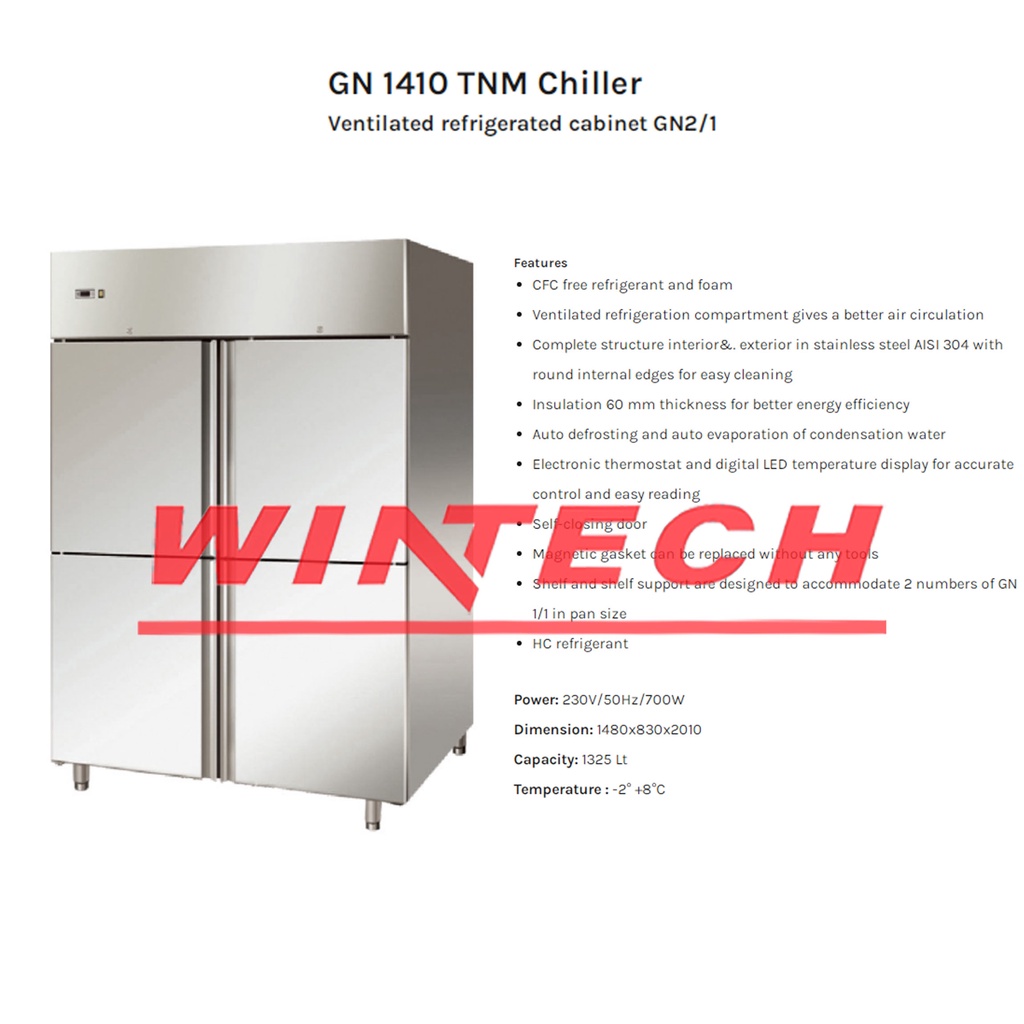 GN 1410 TNM UPRIGHT CHILLER - KABINET PENDINGIN - MASTERCOOL - 4 PINTU