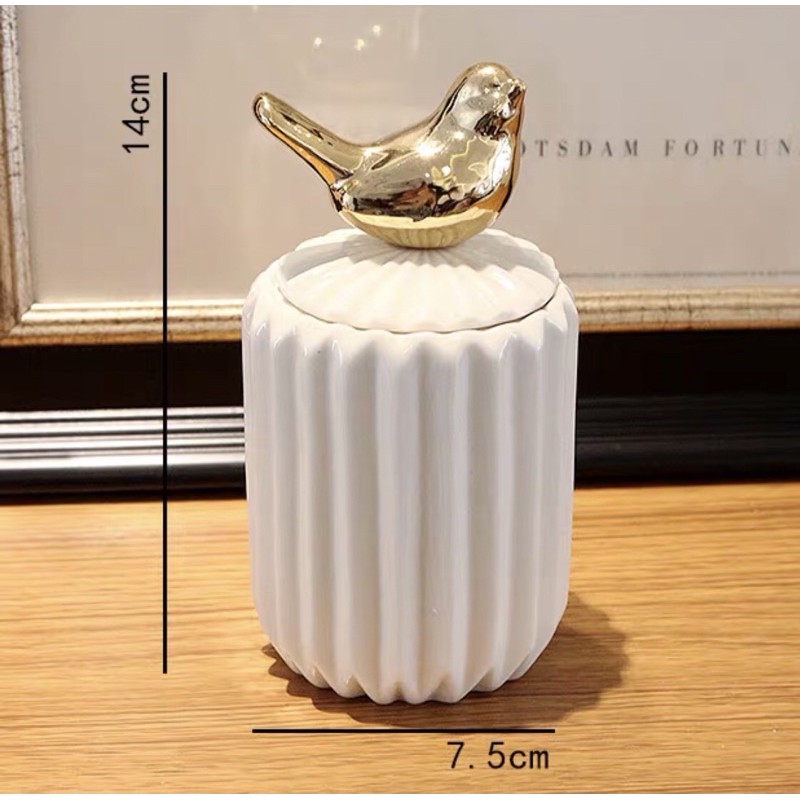 Gold Bird Jewelery Jar - Toples Wadah Perhiasan - Hiasan Rumah - Hiasan Meja Rias