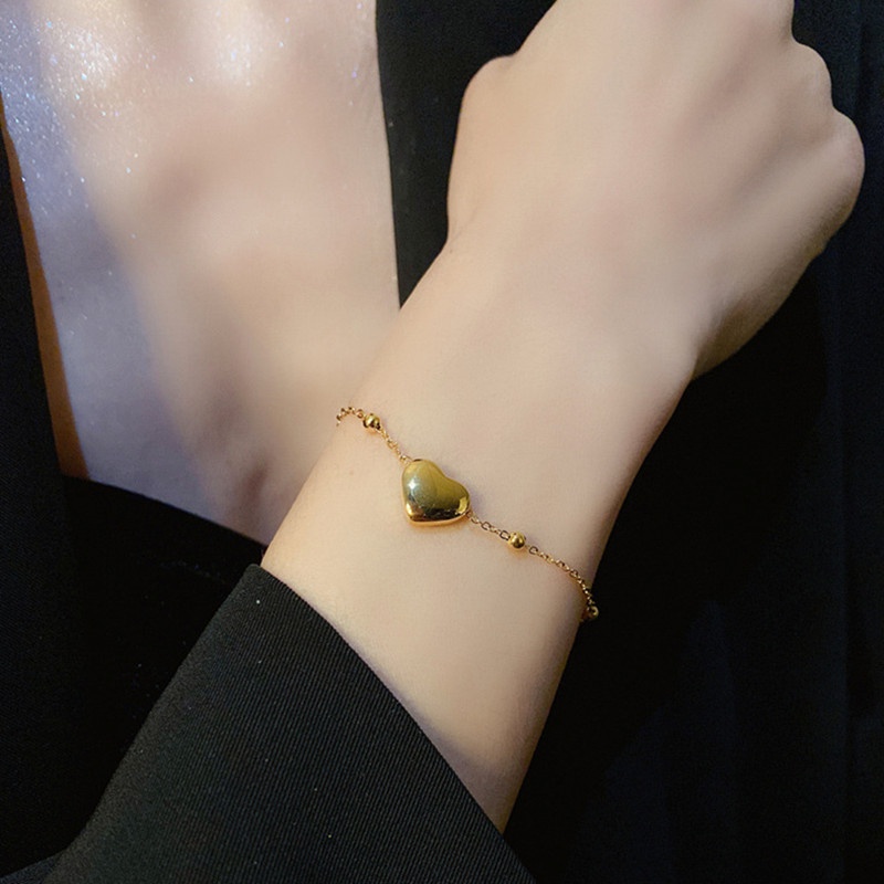 Gelang Titanium Wanita Anti Karat Bracelet rantai Emas 18k Bentuk Hati Lucu 2022 Baru