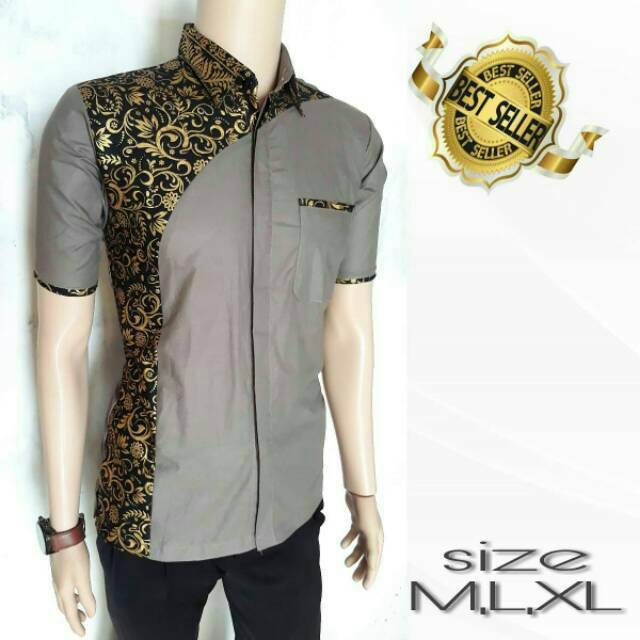 Risna Batik HRB026 kenongo kemeja hem pendek padi pekalongan M L XL MURAH KEREN bati pria wajik biru