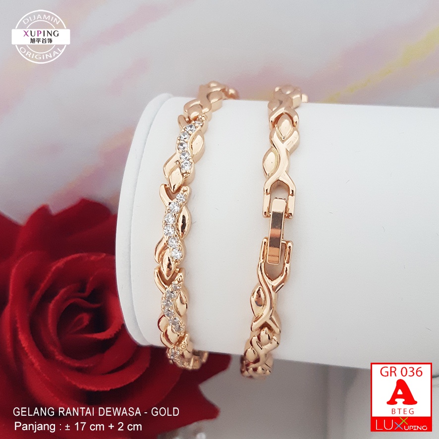 GR 036 Gelang Xuping Premium Gelang Tangan Dewasa Mata Zirkon Jernih Perhiasan Xuping Set Lapis Emas Imitasi Gelang Mas 18K Permata Jernih Xuping Set Murah  Gelang Xuping Asli Luxx Xuping