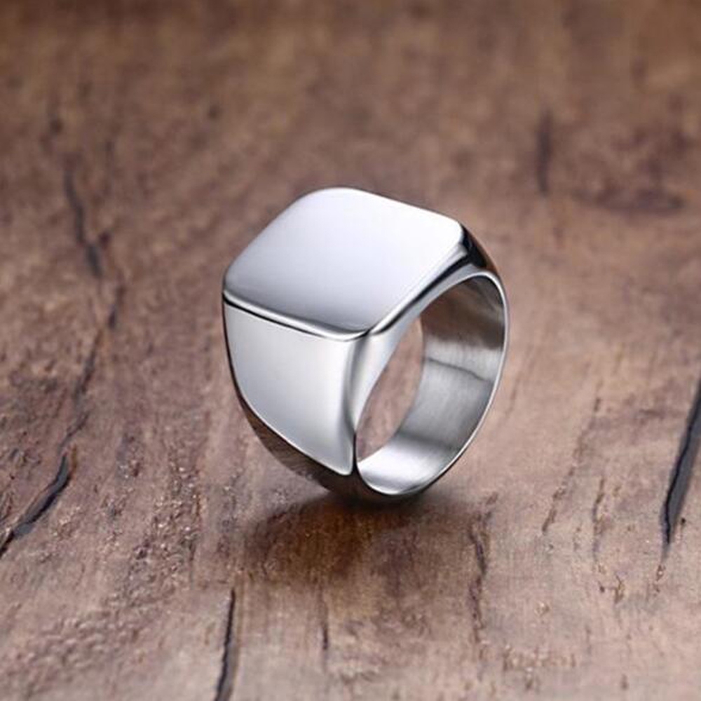 Cincin Pria 4 Warna Perak Emas Hitam Biru Persegi Baja Titanium Sederhana Yang Dipoles Aksesoris Perhiasan Fashion Punk Men's Rings