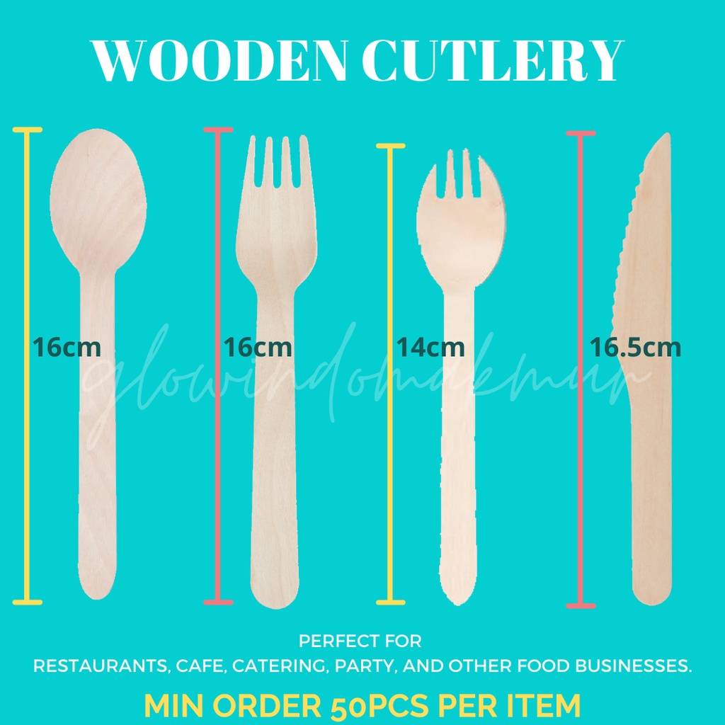 Pisau Kayu Wooden Knife Pisau Kue Pisau Dessert Sendok Kayu Garpu Kayu Gase Spork Kayu