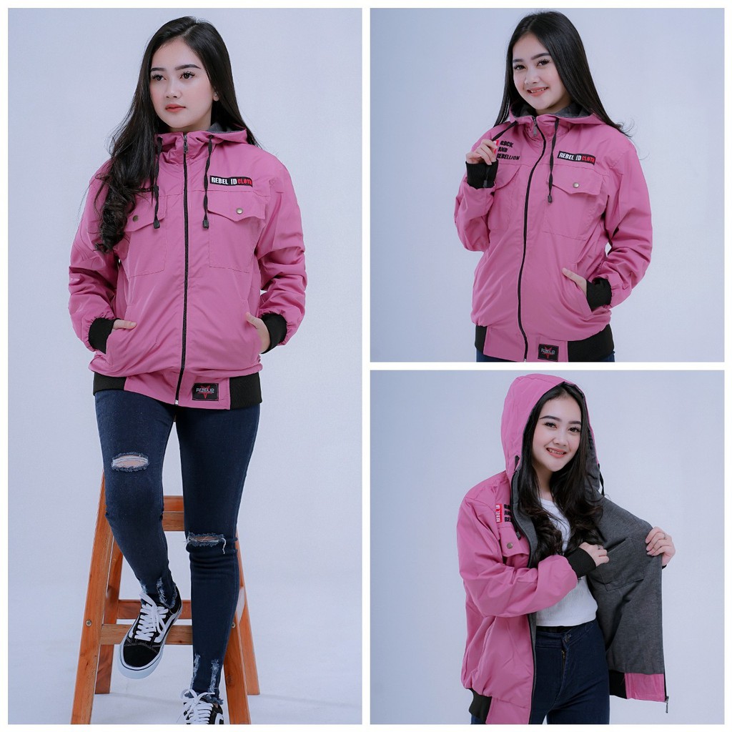 JAKET JACKET HOODIE HODIE PARKA SEMI PARKA HIJABER MUSLIMAH PANJANG PARASUT PARASIT WANITA CEWEK-SP PINK