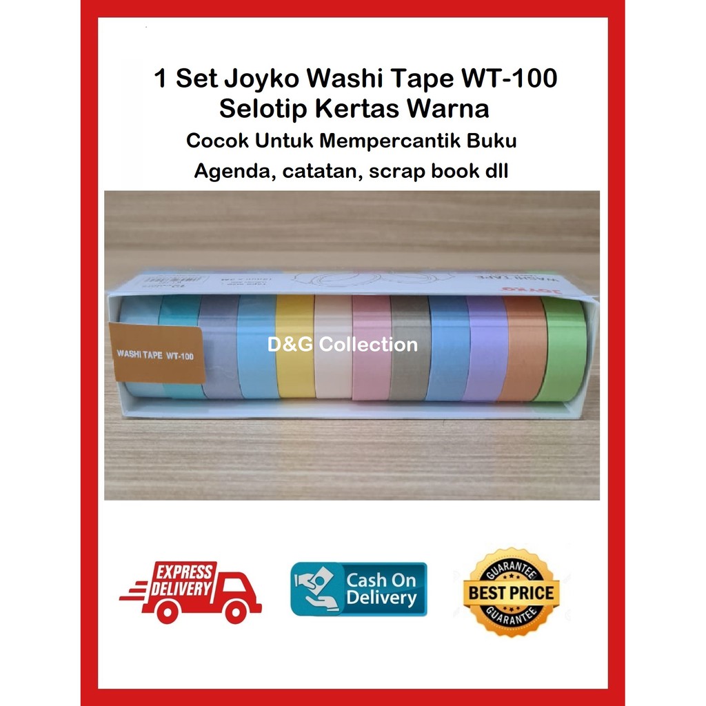 SELOTIP KERTAS WARNA /PITA WARNA PEREKAT SET/ JOYKO WASHI TAPE WT-100