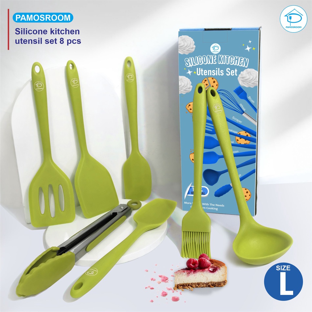 Pamosroom Baking Props 1Set 8pcs Alat Masak Spatula Sutil Silikon Tahan Panas Silicone Kitchen Utens