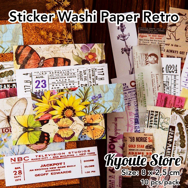 

10 pcs Sticker Washi Retro Vintage Flower Ticket Butterfly Paper Scrapbook Journal DIY Bujo Planner Diary Random
