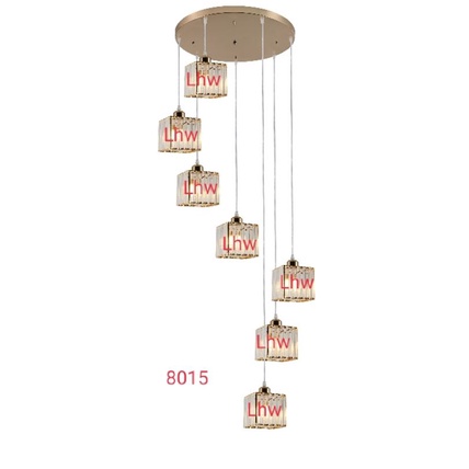 Lampu gantung minimalis kristal modern 7 in 1 gold ruang tamu,tangga,cafe,dapur bersih