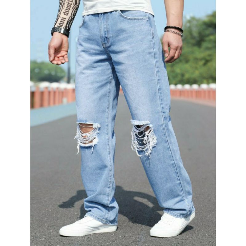 Jual Celana Sobek Pria Ripped Jeans Standar Reguler Basic Premium