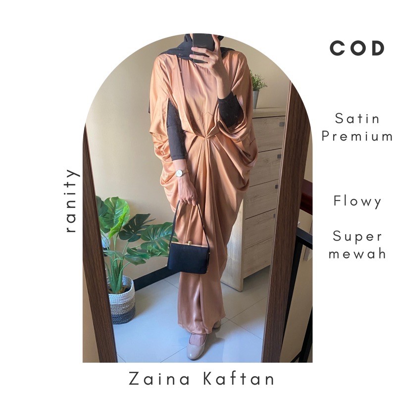 Zaina Kaftan Fashion Muslim Long Dress Gaun Panjang Wanita Satin