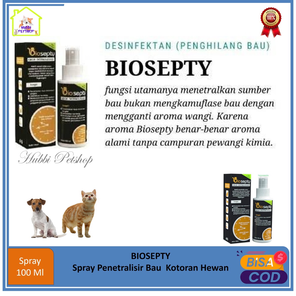 Penghilang bau kotoran Kucing Anjing-Biosepty Spray 100ml Penghilang Bau Kandang Hewan Anjing Kucing