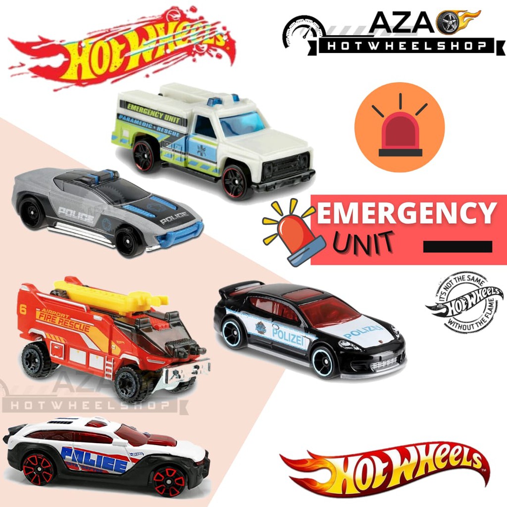 Diecast Hot Wheels EMERGENCY UNIT HW Rescue Car Alpha Pursuit Runway Res-Q Pemadam Police Polisi AMBULANCE FIRE UNIT RAPID RESPONSE DODGE CHARGER