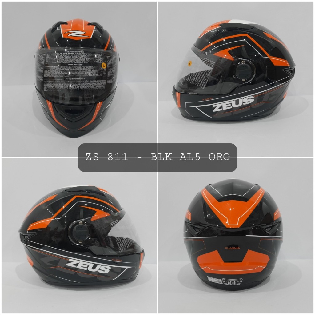 HELM ZEUS FULL FACE BLACK AL5 ORANGE - FREE SMOKE VISOR ZEUS ORIGINAL ( ONGKIR 2KG )