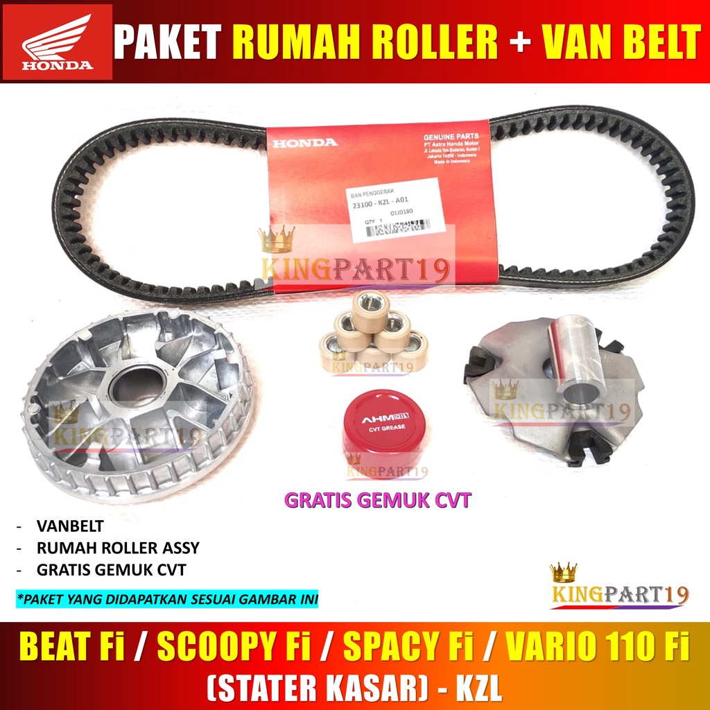 PAKET LENGKAP PULLEY PULLY ASSY SET RUMAH ROLLER VANBELT BEAT FI SCOOPY SPACY VARIO 110 FI STATER KASAR KZL