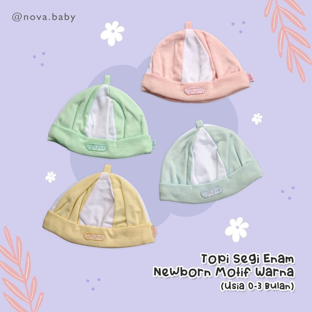 Nova Topi Segi Enam Newborn Warna Usia 0-3 Bulan