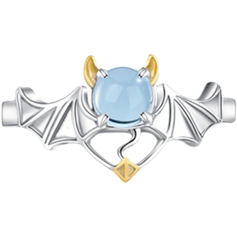 Cincin Desain Angel Demon Blue Moonstone Gaya Retro Untuk Aksesoris