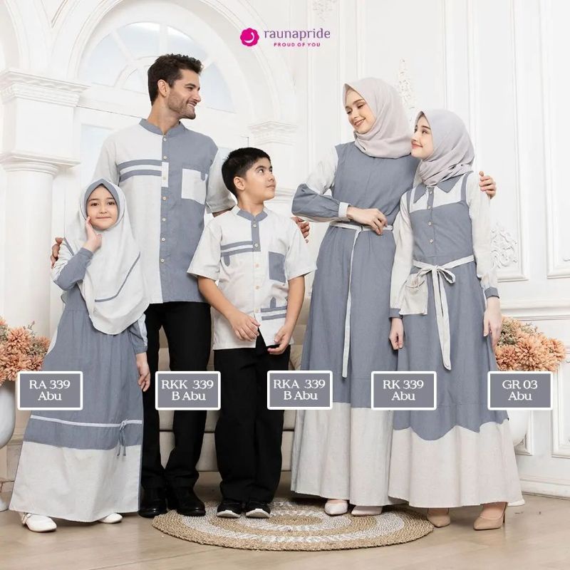 Sarimbit Family Original RK 239 Abu by Rauna|Gamis Dewasa|Gamis Syari|Gamis Couple Ibu & Anak|Baju G