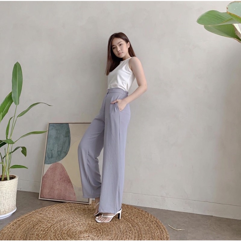 FEY KOREA LONG PANTS - CELANA STRAIGHT CUT WANITA PREMIUM - CELANA  KERJA PANJANG FORMAL WANITA - FLOWY PANTS - CELANA BAHAN - CELANA CASUAL - HADIAH ATAU KADO ULTAH CEWEK