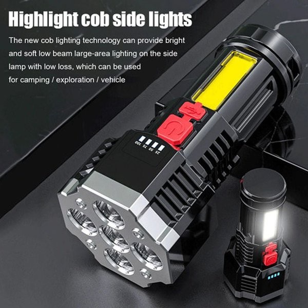 Senter 5LED Super Terang Jarak Jauh + P900 COB Emergency/Camping light - Senter 5 Mata