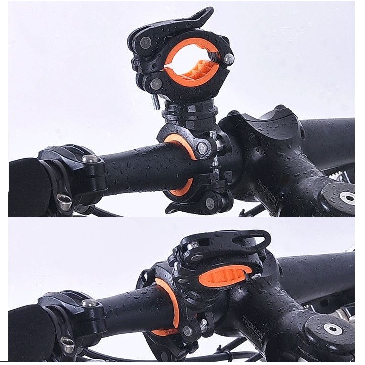 Bike Handle Bar Clamp Led Flashlight Holder Rotary Sepeda Jepit Senter