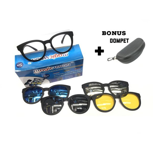 Magic Vision Kacamata 5 In 1 Sunglasses Magnet Bonus Dompet Kaca Mata