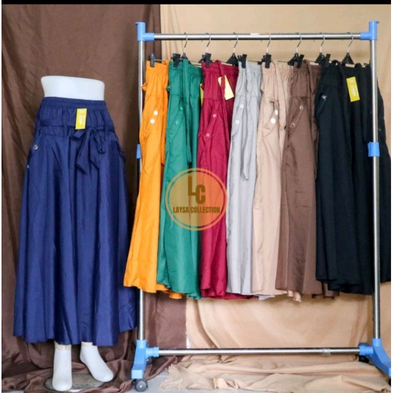 Rok Wanita Bahan Katun dan Wolfis Polos Maxi Skirt Dewasa-Coklat