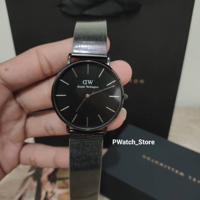 Jam Tangan pria Dw petite Full Black | Non Magnet | Model Rantai | Box