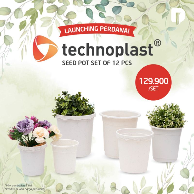 Pot Bunga Technoplast warna putih/ Seed Pot set of 12 pcs