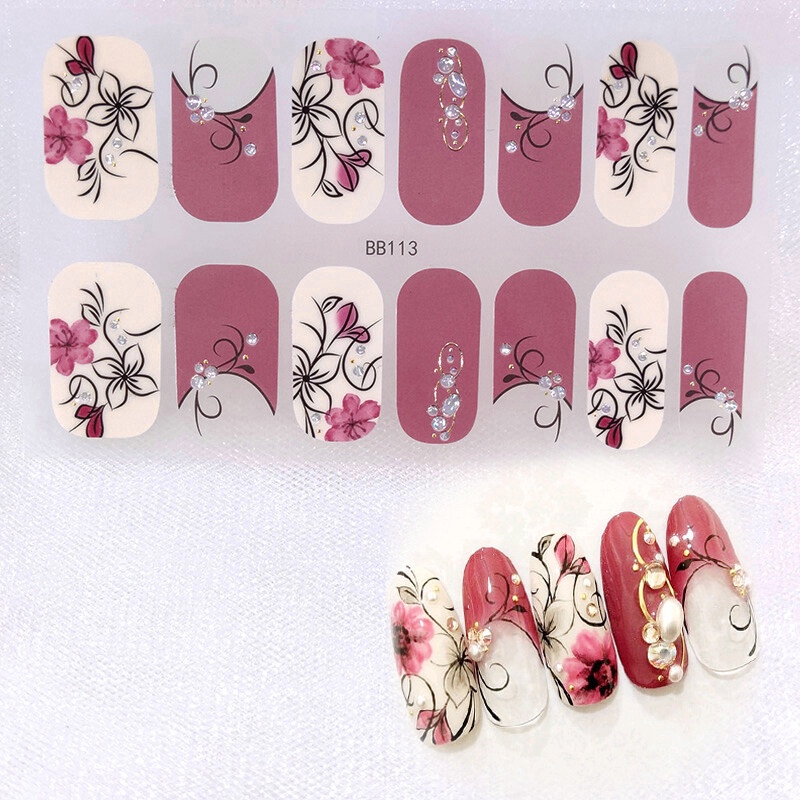 BB 14Pcs/Set Stiker Kuku 3d Desain Bermotif High End Berlian Mutiara Permata Warna-Warni Untuk Tempel Tahan Air Tahan Lama Menicure Stickers Korea Self Adhesive Fashion Sticker kuku Full Aksesoris Dapat Kupas Mudah Digunakan Dan Dilepas Anti Air Nail Art