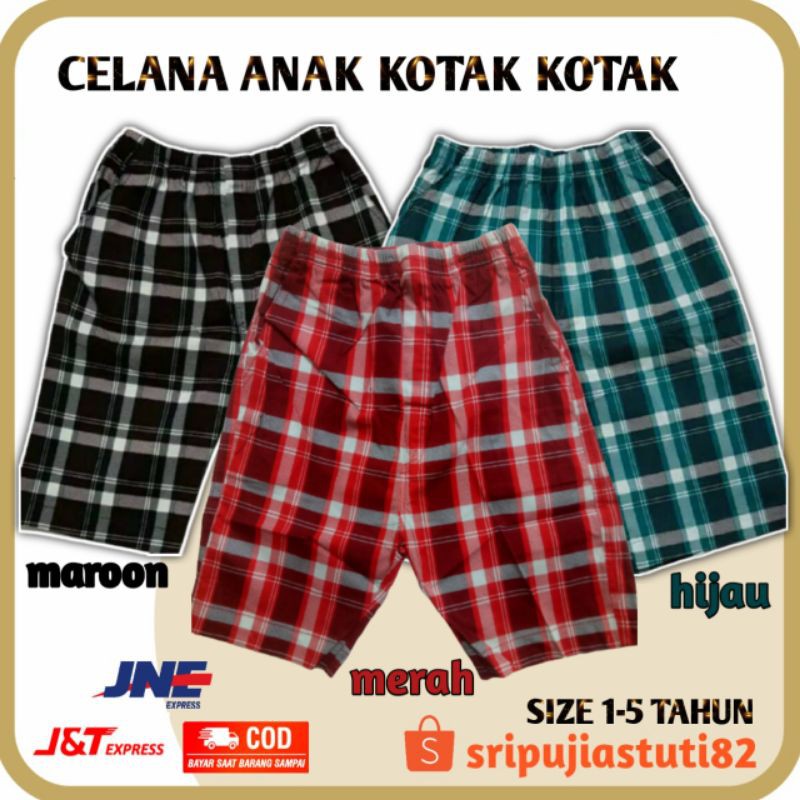 Celana Anak Laki Laki Kotak Kotak Katun Stretch 1-5 Tahun