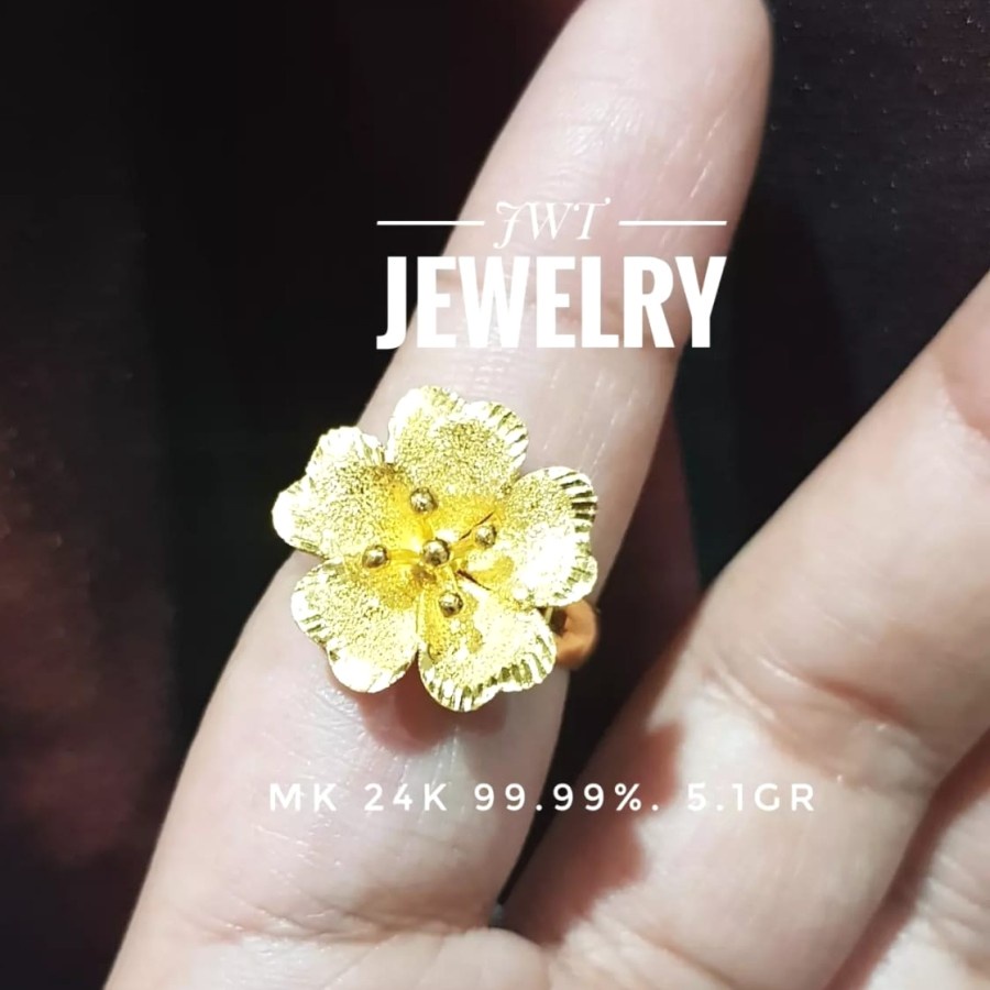 CINCIN CEWEK EMAS BUNGA MAWAR ROSE RING HK HONGKONG 24K 9999