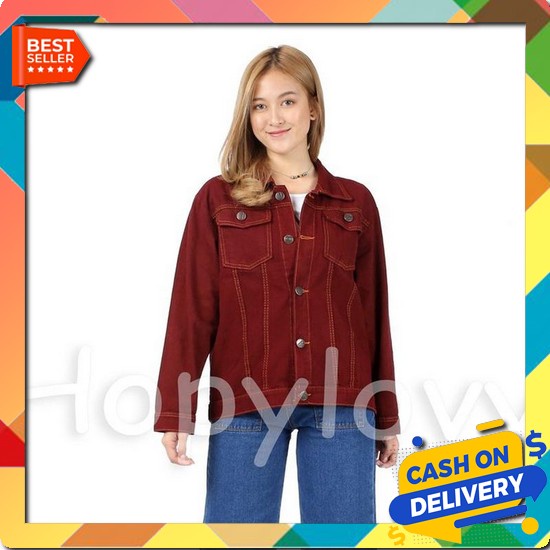 Jaket Levis Wanita Kekinian Snow Parka Jaket Levis Wanita Hoodie Bahan Hopylovy - Jaket Oversize Jea