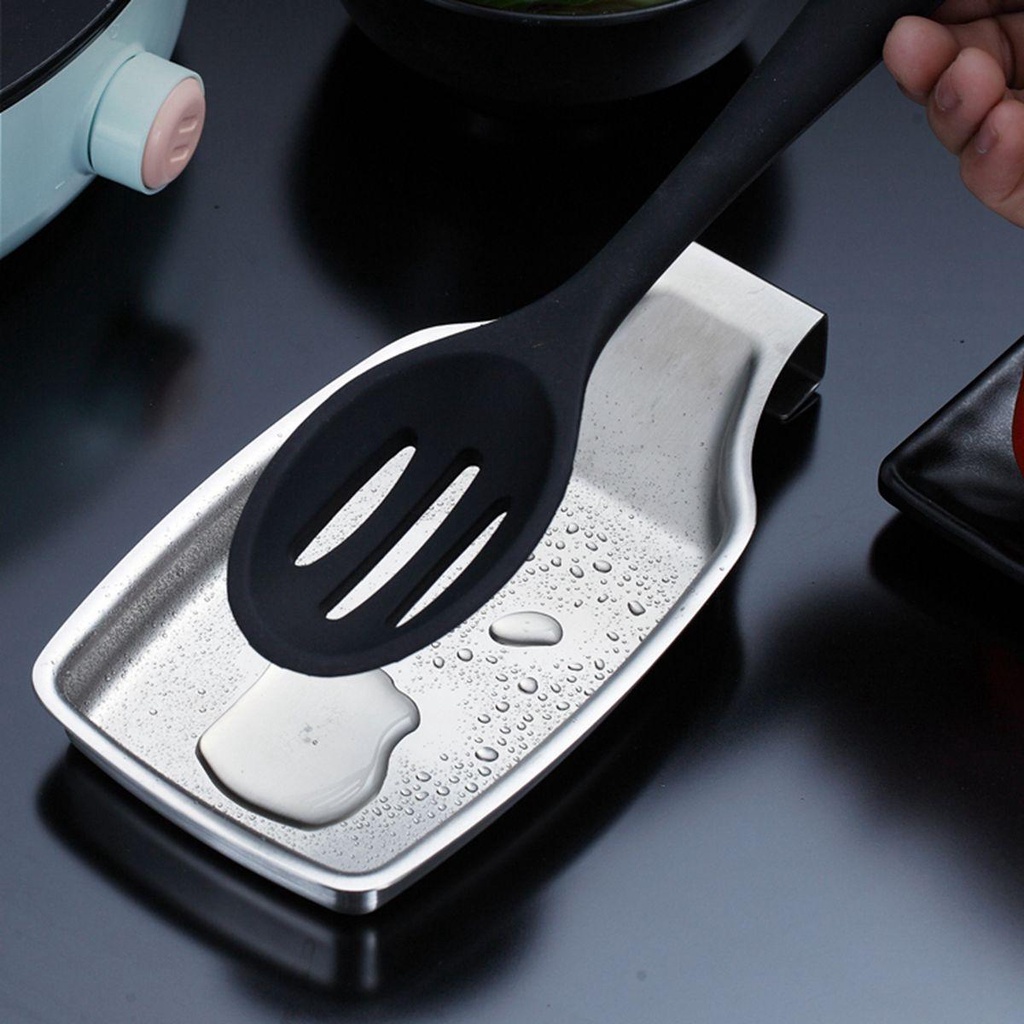 [Elegan] Sendok Istirahat Kompor Top Home Stainless Steel Alat Makan Heavy Duty Meja Spatula Stand