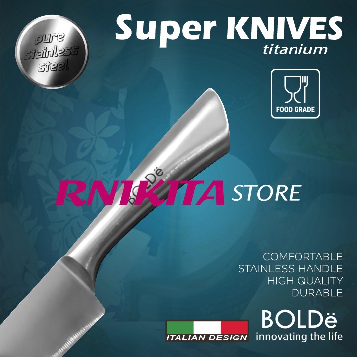 BOLDe TITANIUM SET - Super Knives 5 Pisau Dapur 1 Acrylic Holder 1 Gunting Dapur